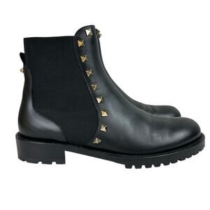 Valentino Garavani Rockstud Leather Chelsea Boots Black Size EUR 37 US 7